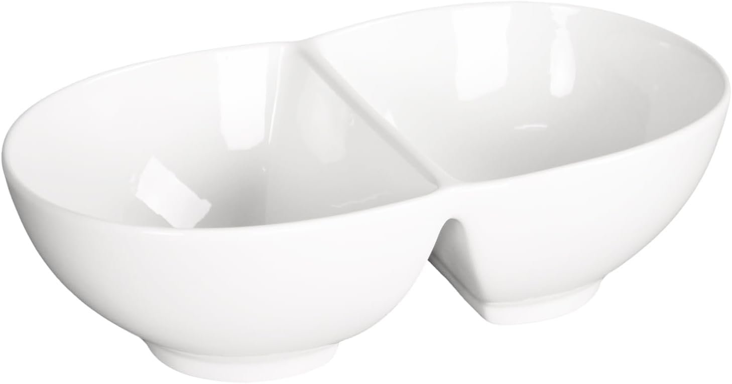 Creative Home Chip and Dip Bowl Set, Ceramic Divider Bowl, Plate, 1.55-Quart Moisture-Proof Cereal Bowl, Buffet Serving Set, Dishwasher, Microwave, Oven Safe, 11.8 Inch