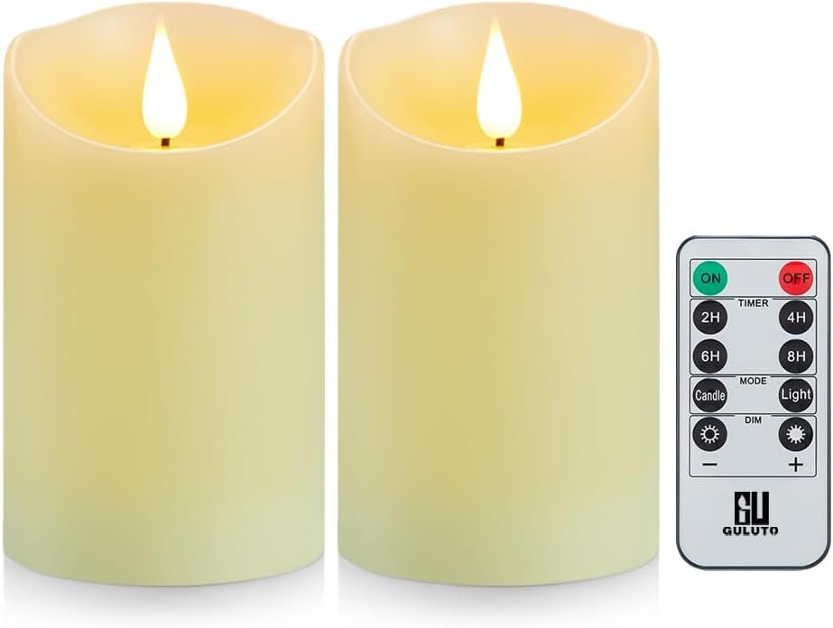 Flameless Candles, Battery Operated Candles with Remote and Timer, 3″ x 4″, Set of 2, LED Candles Flickering Electric Pillar Candles, Ivory Real Wax for Home Wedding Birthday Decoration
