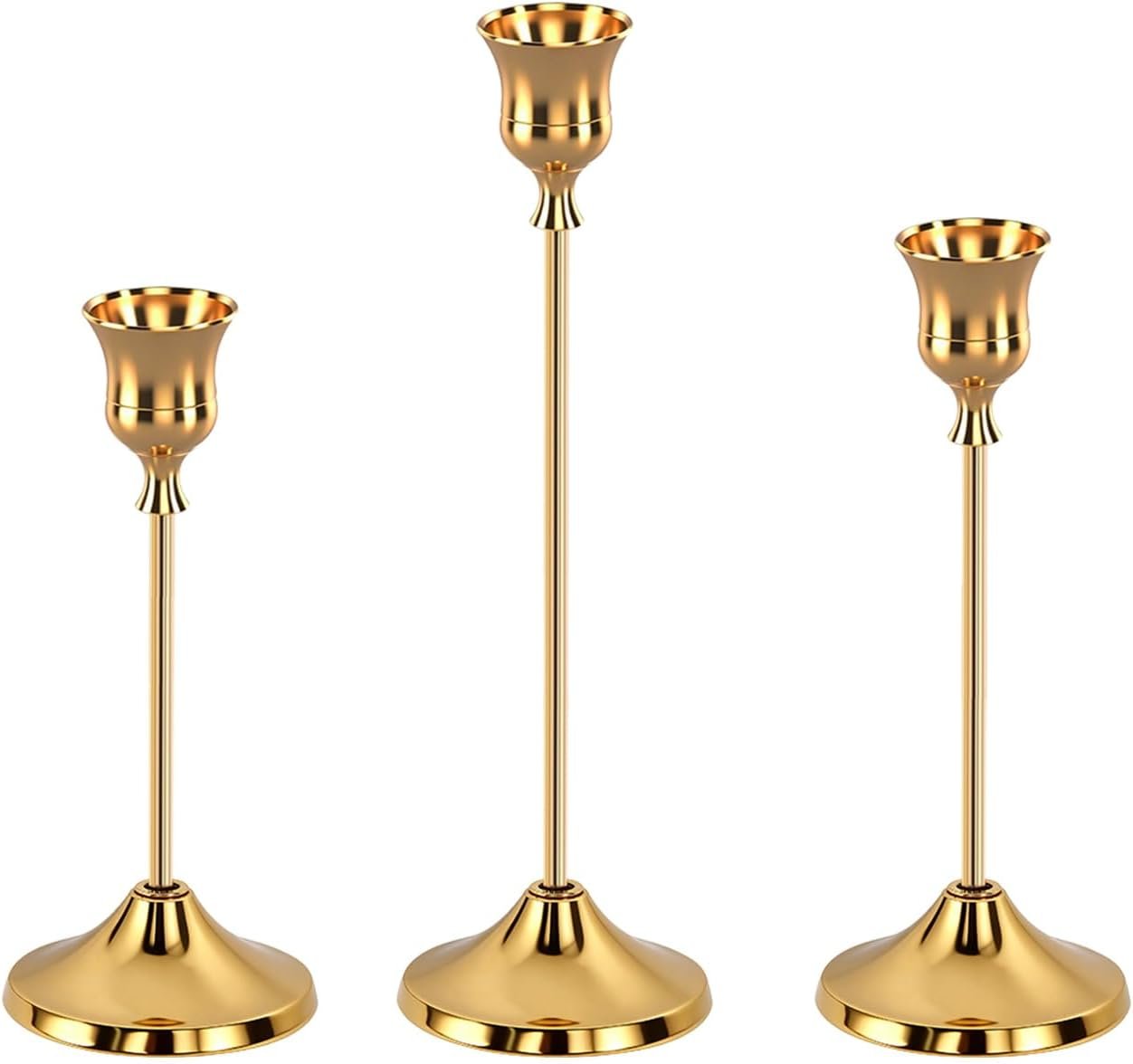 Candlestick Holders, 3Pcs Gold Taper Candle Stick Holder, Metal Vintage Decor Candle Holder Decor for Housewarming Gift Wedding Fireplace Mantel