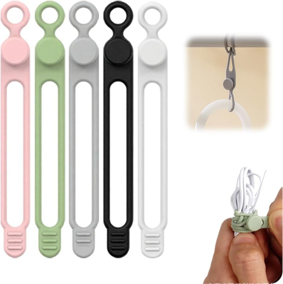 Cord Cable Organizer,2026 Upgrade Silicone Cable Ties,Cable Management Headphone Organizers,Reusable Cord Management Wire Organizers for Cords,Home Office Travel Gadgets (Colorful-5PC)