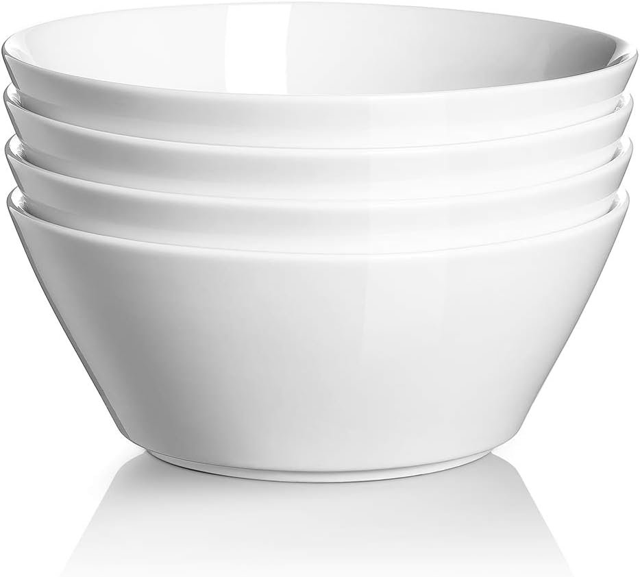 DOWAN 32 OZ Large Soup Bowls Set of 4 – White Ceramic Bowls for Kitchen, Deep Bowls for Cereal, Salad, Pasta, Fruits, Ramen, Dishwasher & Microwave Safe