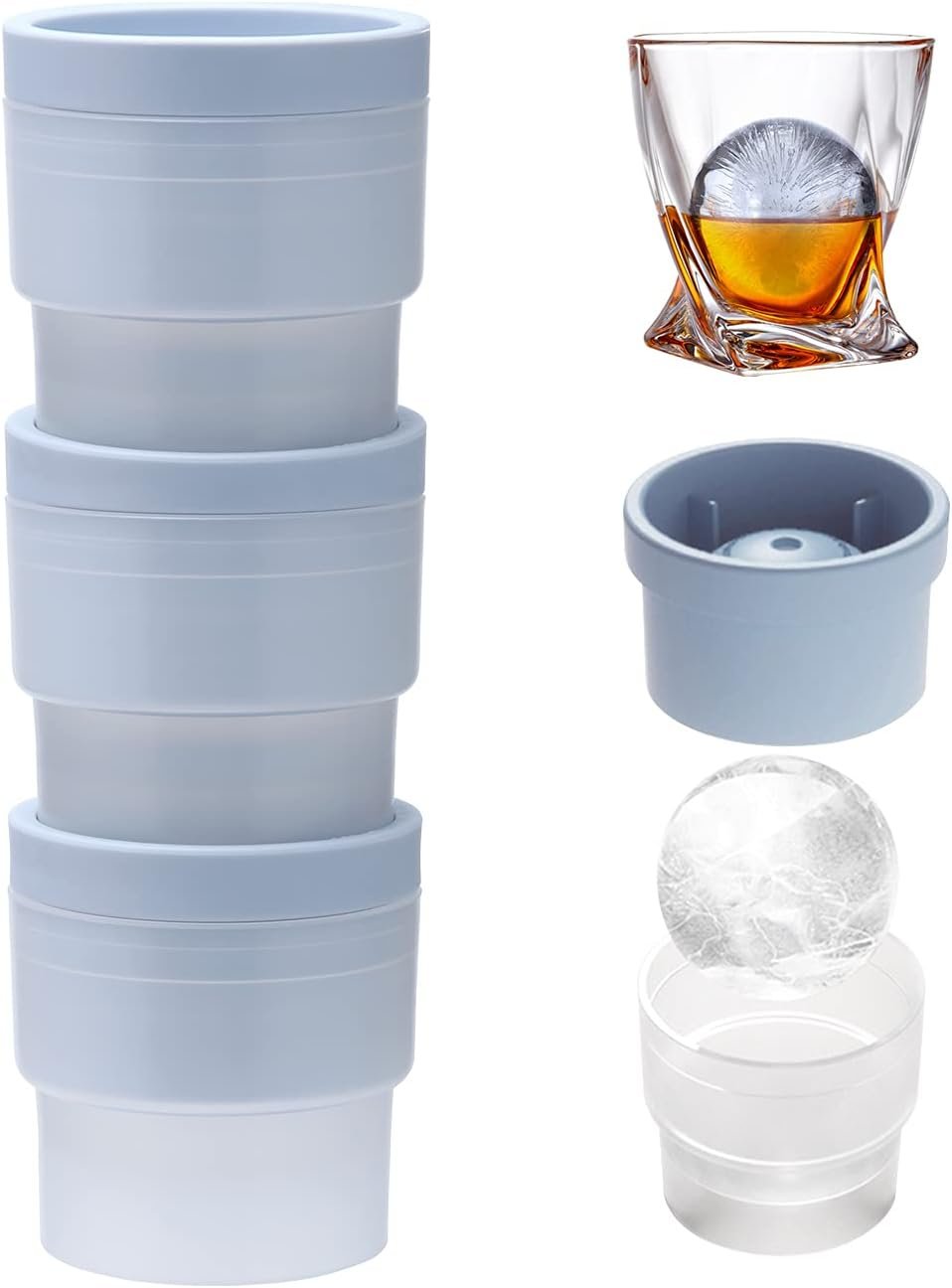 Ice Ball Molds, Set of 4, Slow-Melting Stackable Ice Cube Maker, 2.5 Inch big Ice Spheres for Whiskey Cocktails Juice Beverages Bourbon