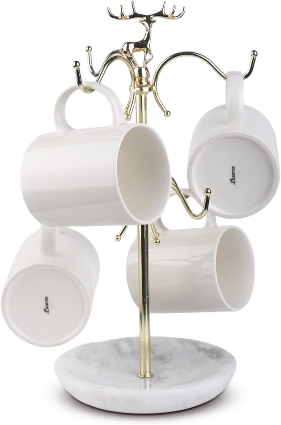 BCS Mug Holder with Marble Base – 6 Hooks Mug Rack Coffee Cup Storage Tree Jewelry Display Stand Holder for Countertop