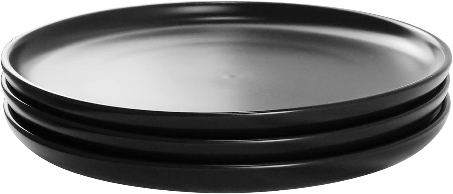 8 Inch Dinner Plates, Matte Black Ceramic Plates Set of 3, Scratch, Microwave & Dishwasher Safe