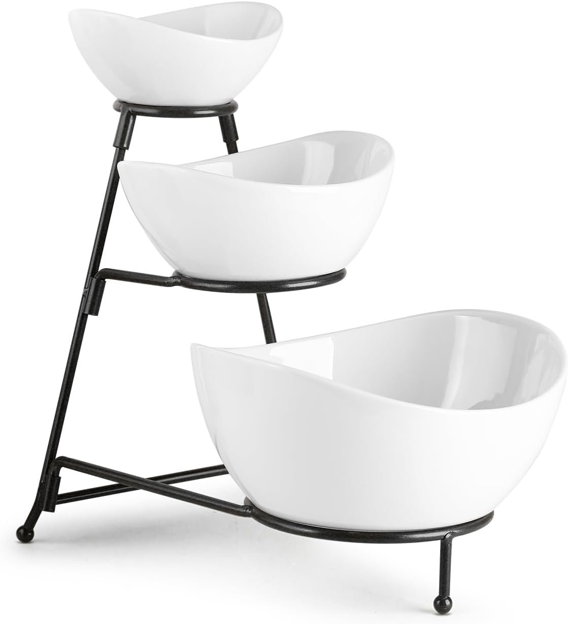 LAUCHUH Serving Dish for Entertaining, 3 Tier Serving Tray, Chip and Dip Serving Set Oval Serving Bowl Set for Easter, Mother’s Day Fruit, Dessert, Appetizer, Candy, Vegetable, Black