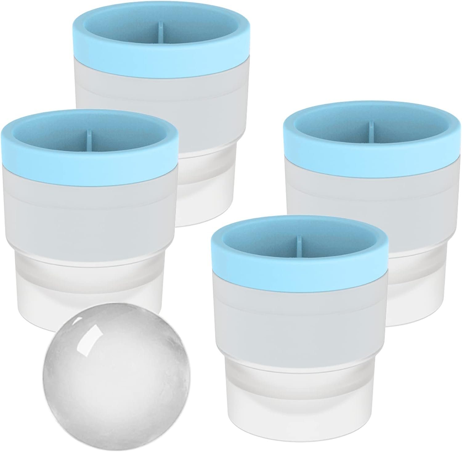 Ice Ball Maker Mold – Set of 4, Round Ice Cube Mold, 2.4 Inch Sphere Ice Cubes for Whiskey, Cocktails, Bourbon (4, Blue)