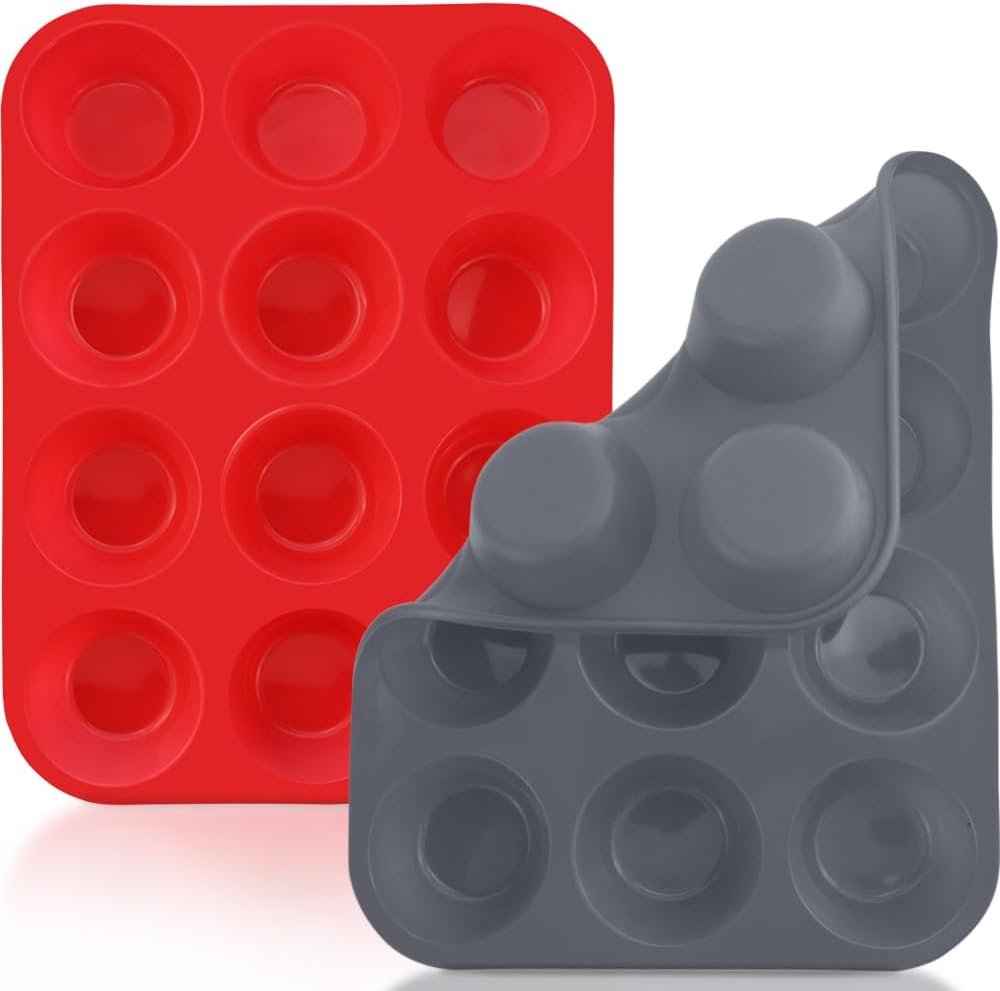 2 Pack 12 Cups Silicone Muffin Pan Nonstick Cupcake Regular Size Food Grade Mold Baking Molder for Muffins and Cupcakes