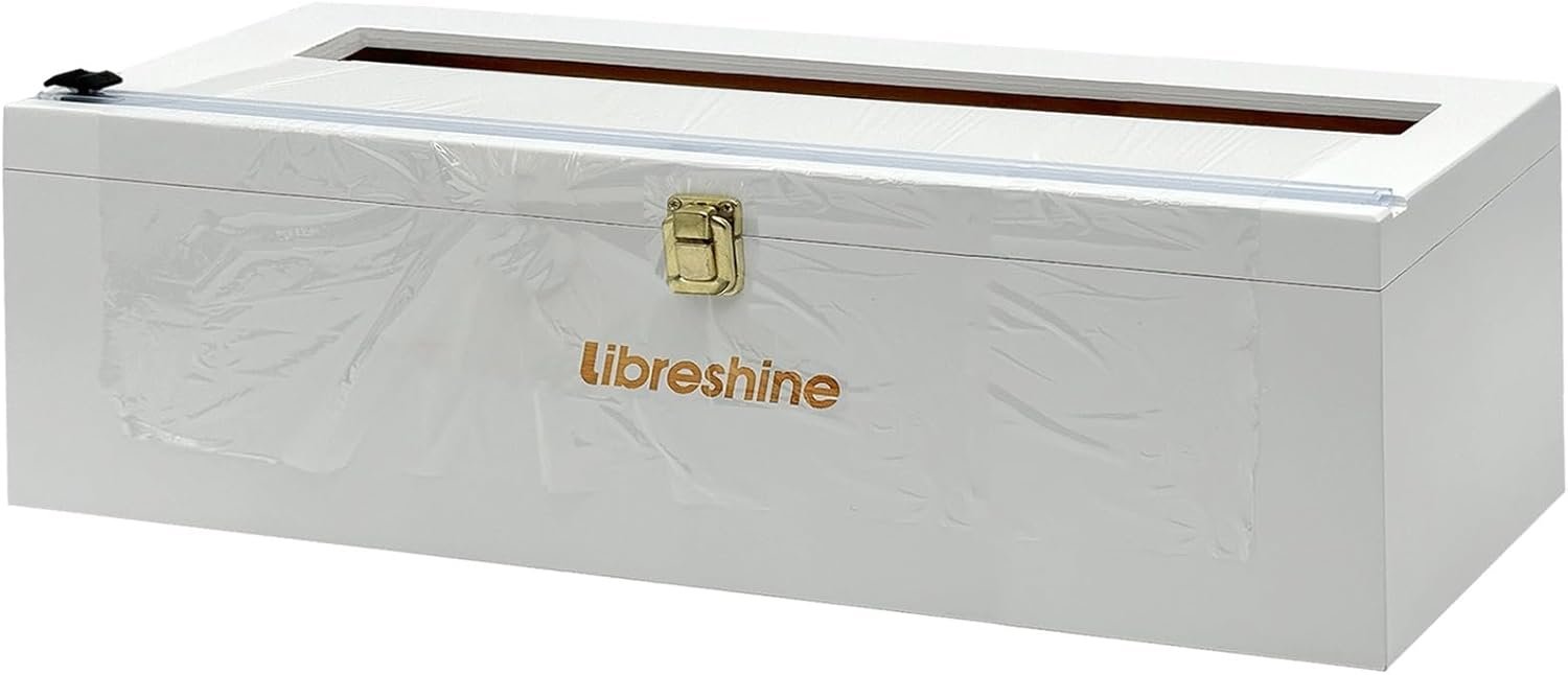 White 18 Inch Plastic Wrap Dispenser with Slide Cutter & Roller, Heavy Duty Bamboo Commercial Film Wrap Holder for 3000ft Food Service Cling Film, 1000ft Foil, Butcher/Freezer/Kraft Paper