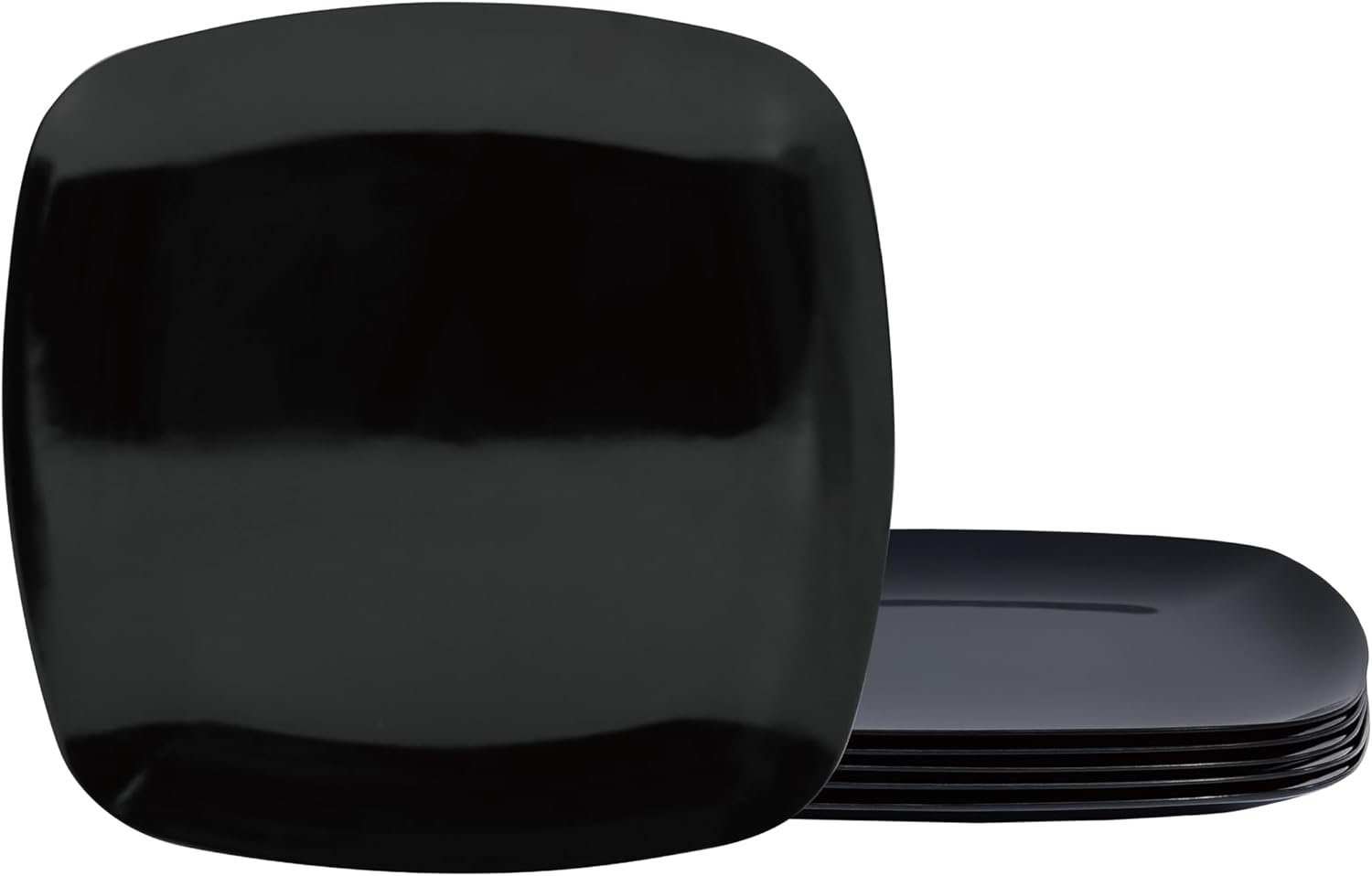 TP 10.5″ Melamine Square Dinner Plates, 6-piece Plate Set Unbreakable Serving Dishes for Indoors and Outdoors, Unbreakable Dinner Service for 6 (Black)