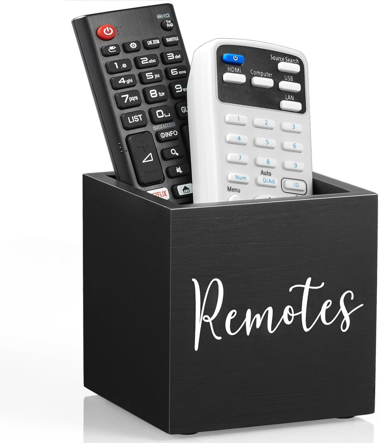 DRASTAR Remote Control Holder, Wood TV Remote Holder, Remote Storage Caddy, Remote Control Organizer (Black, 1 Slot)