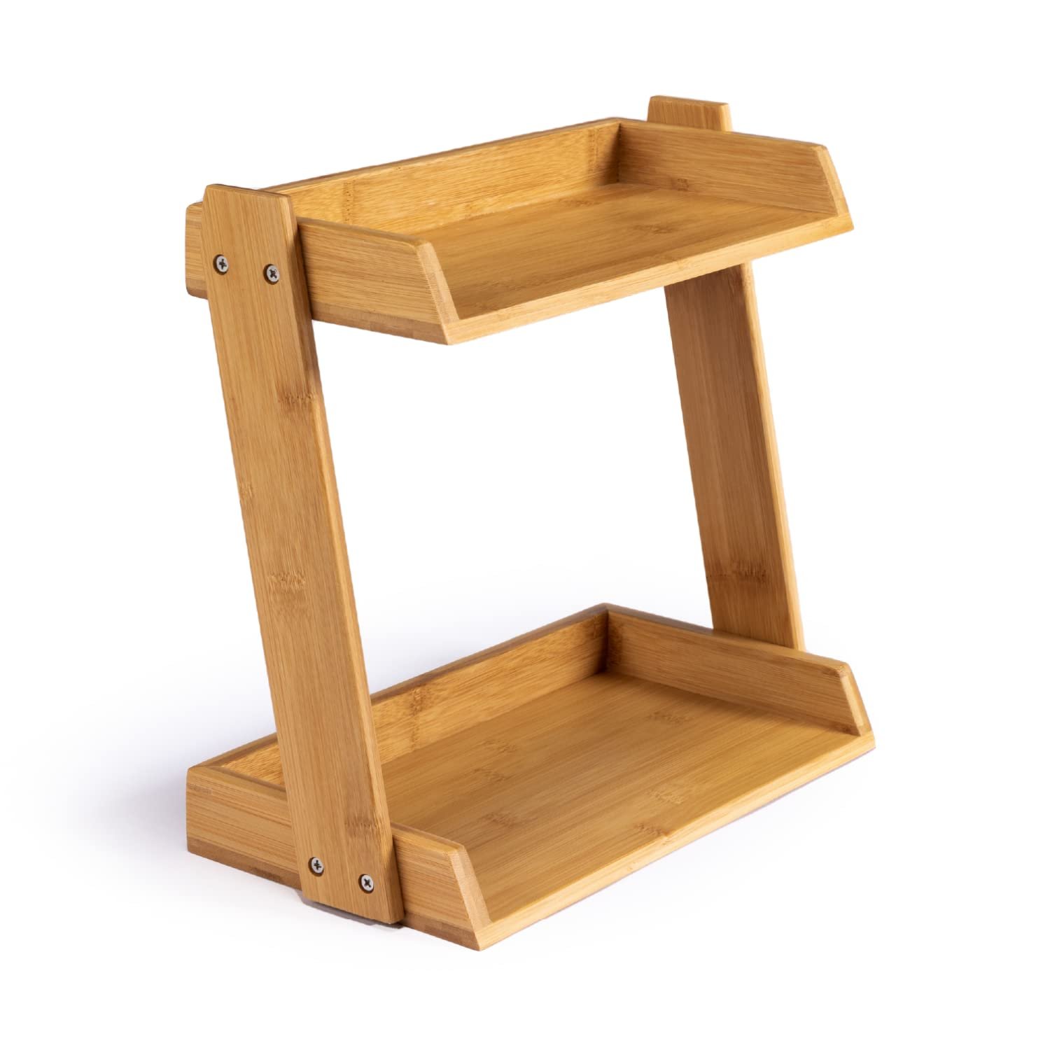 GOBAM Bamboo Makeup & Countertop Organizer, Small – 2 Layer Cosmetics, Lipsticks, Jewelry, Brushes, Hair Accessories & Perfume Organizer for Dresser, Easy Assembly – Natural