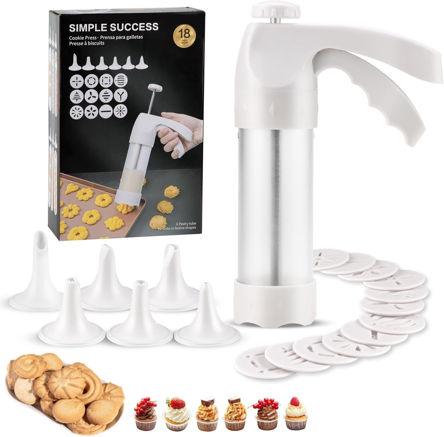 YOOUSOO Cookie Press Gun, Cookie Press Kit For Baking, Decoration with 12 Cooking Discs and 6 Piping Tips, Cookie Maker Machine for Christmas Party