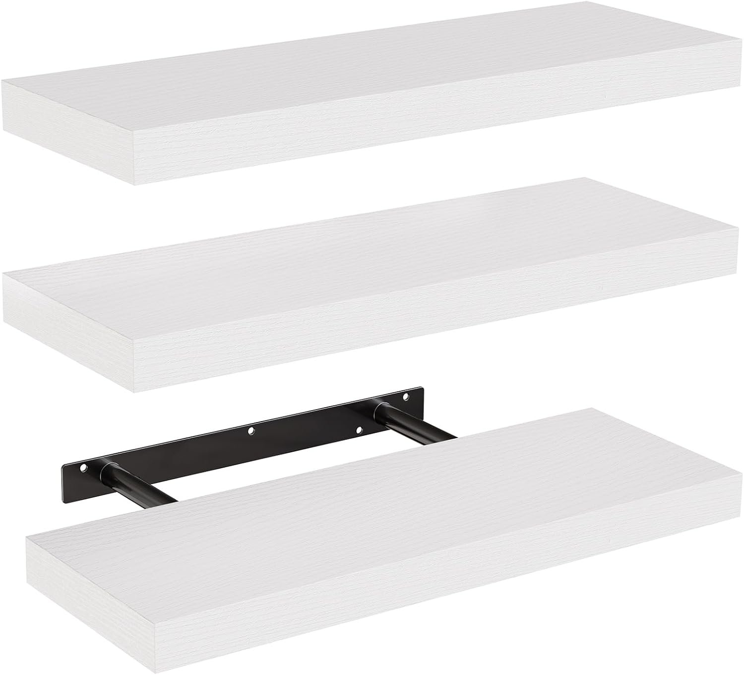 AMADA HOMEFURNISHING Floating Shelves, Wall Shelves for Bathroom/Living Room/Bedroom/Kitchen Decor, White Shelves with Invisible Brackets Set of 3 – AMFS08 | AMADA HOMEFURNISHING, Floating Shelves, Wall Shelves, for Bathroom, for Living Room, for Bedroom