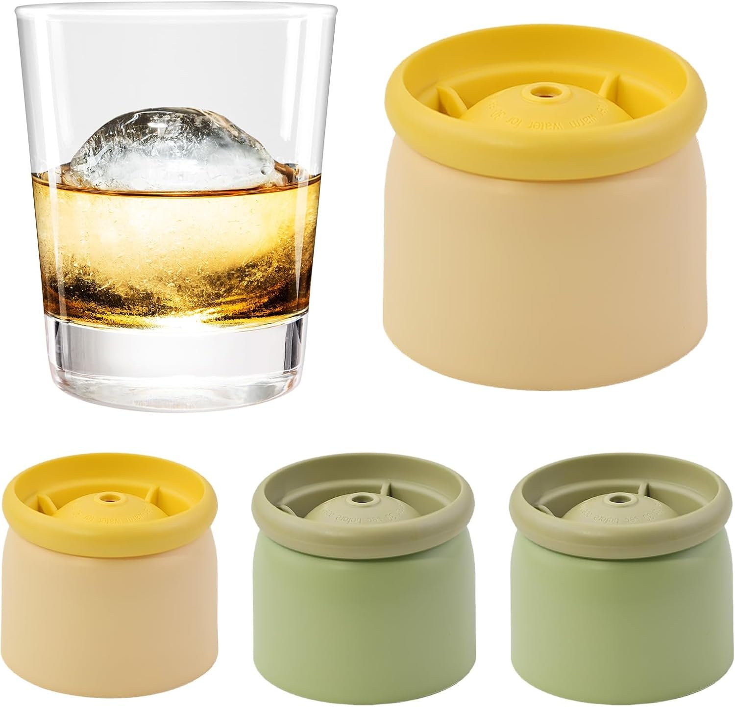 Ice Ball Maker Mold 4 Pack, 2.4 Inch Round Ice Cube Mold for Whiskey, Slow Melting Sphere Ice Mold, Stackable Ice Ball Mold with Lids for Old Fashioned & Cocktails