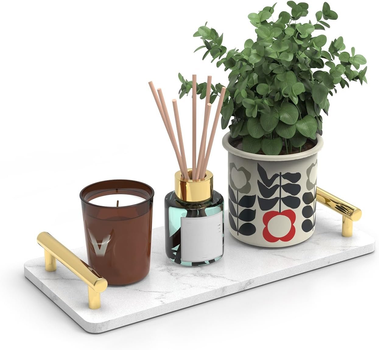 Guest Towel Holder Tray for Bathroom,Marble Slab with Handles -Napkin Holder for Kitchen – Bathroom Tray (Gold,Small)