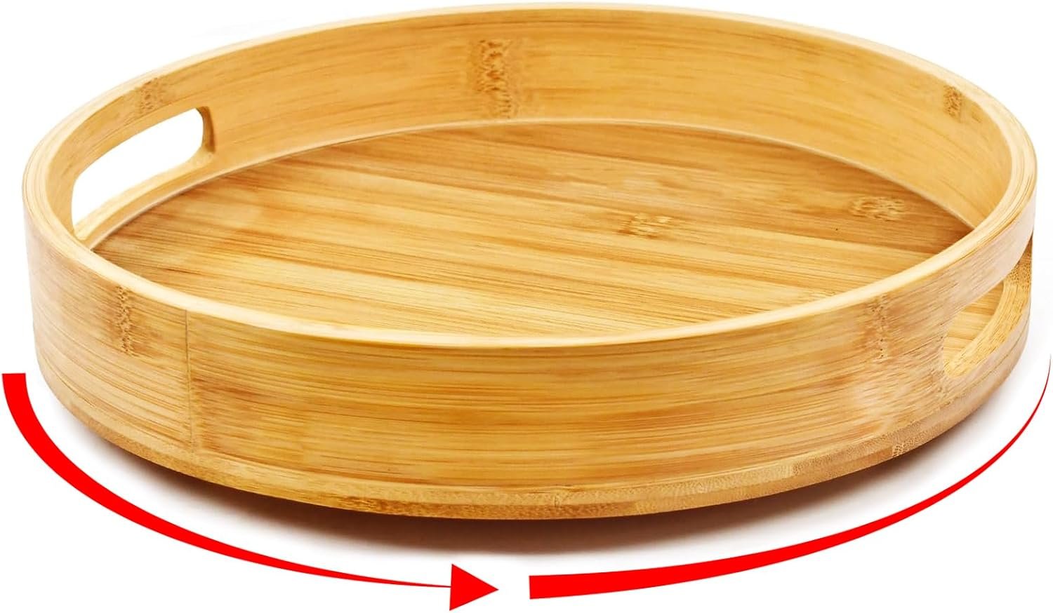 Wooden Lazy Susan Organizer for cabinet-12 Inch Bamboo Kitchen Turntable Organizer with Double Handles-Large Bamboo Lazy Susan for Table Top, Countertop, Cabinet, Pantry, Dining Table