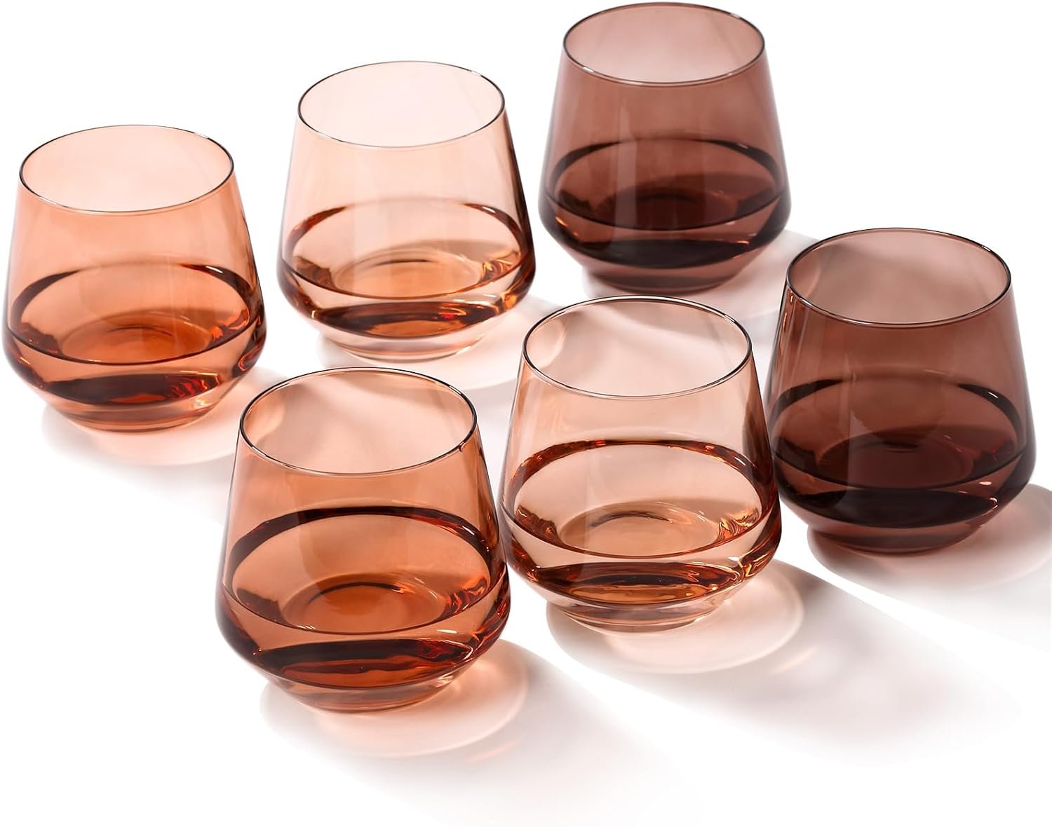 Stemless Wine Glasses Set 6【Hand Blown Colored Wine Glasses Stemless】 15oz Venus Colored Glassware for Wine or Soft Drinks,Unique Wine Gifts for Wedding,Anniversary