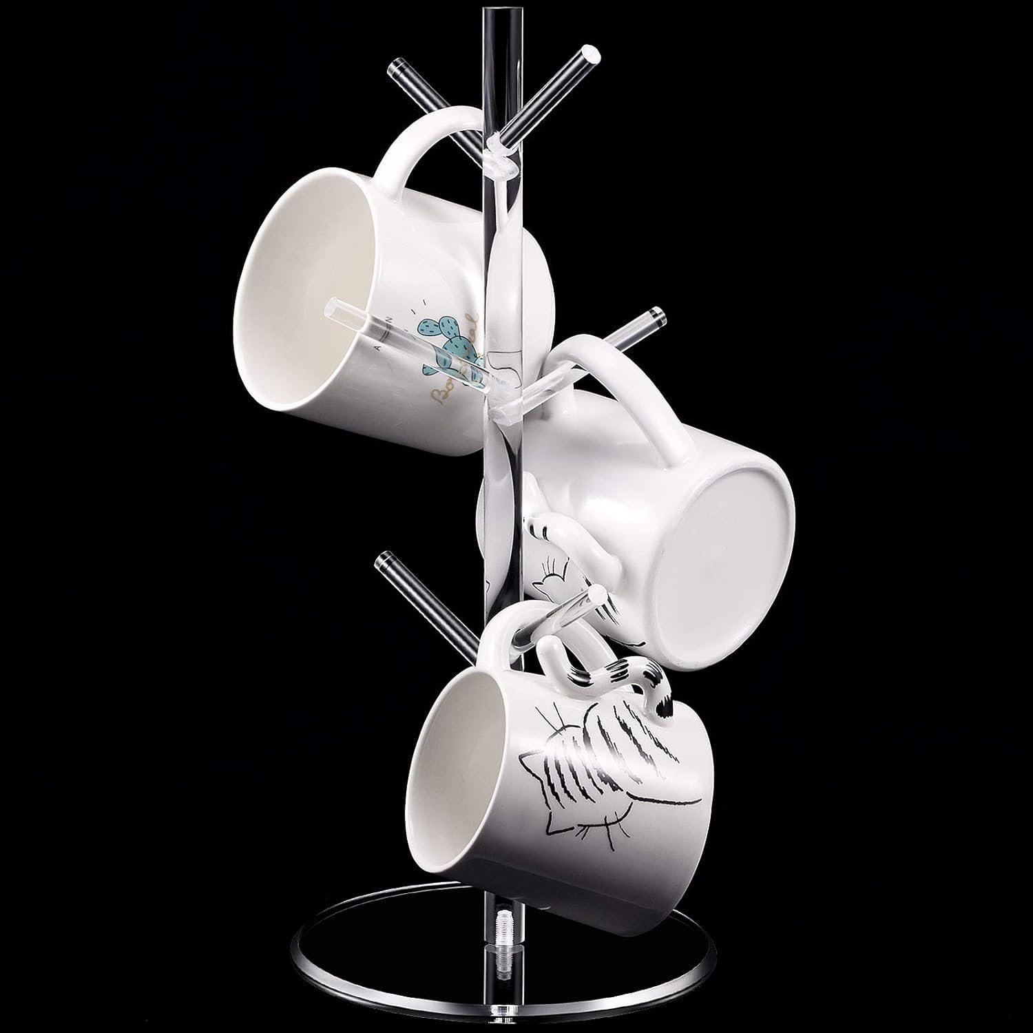 Patelai 14 Inch Acrylic Coffee Mug Tree Coffee Mug Rack Cup Holders for Counter with 6 Hooks Removable Stands(Acrylic,Clear)