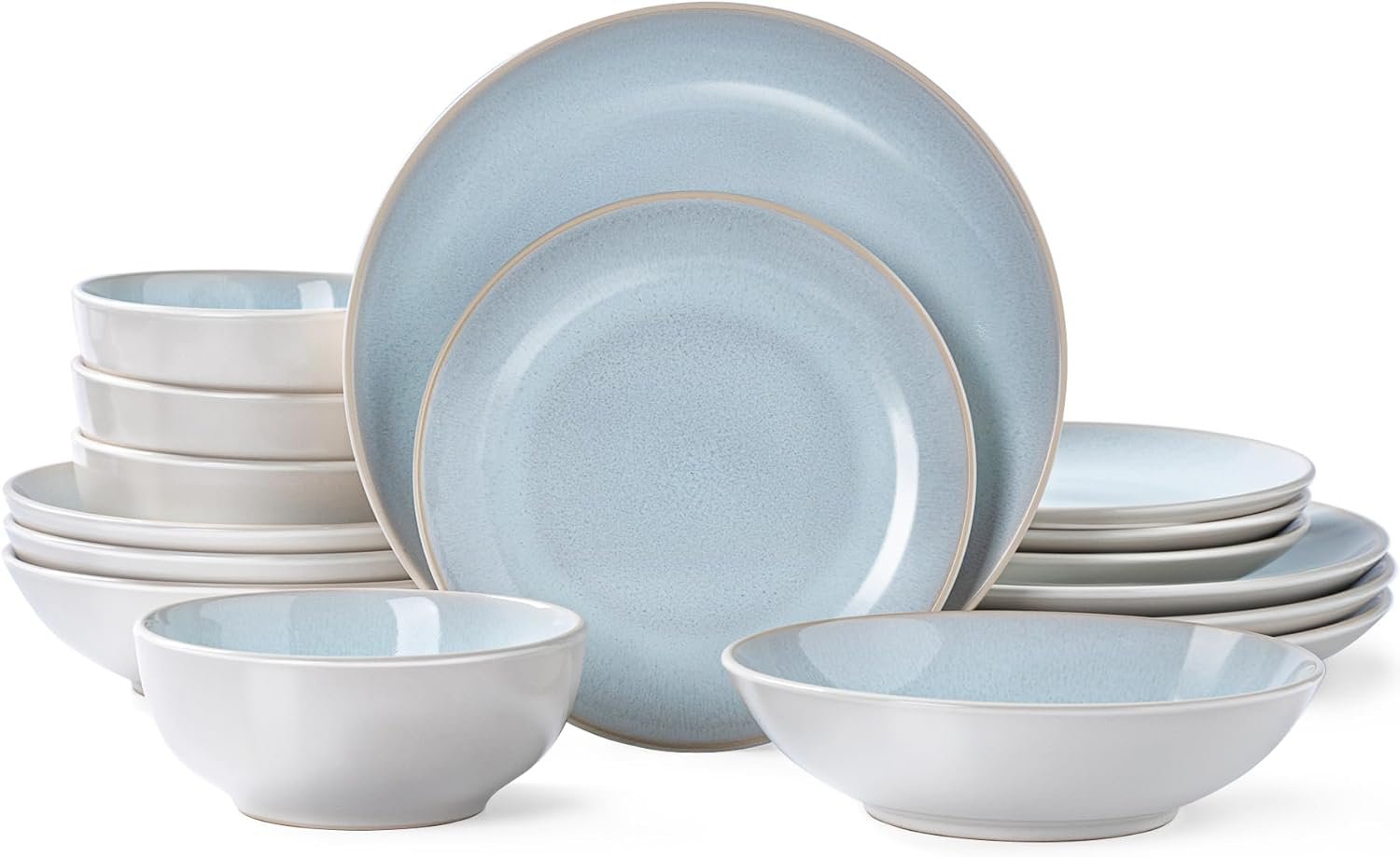 Plates and Bowls Sets for 4 – CJDC-QUELO 16-Piece Stoneware Dinnerware Sets, Ceramic Dishware Set for Kitchen Use and Formal Dining, Chip and Scratch Resistant Microwave Dishwasher Safe, Off White
