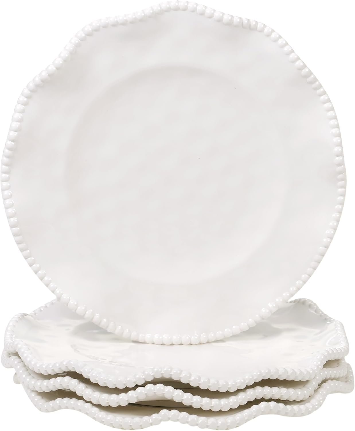 Perlette Off-White Melamine Dinner Plates – Set of 4, 11″ Elegant Beaded Design, Unbreakable & Heavyweight – Indoor & Outdoor Use, Perfect for Dining, BBQs, Picnics, Weddings & Everyday Meals