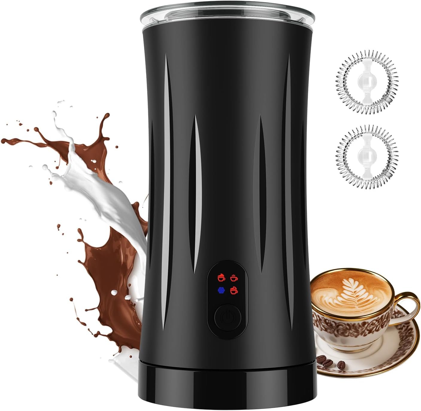 Milk Frother, Liksiy 4-in-1 Coffee Frother, Auto Shut-Off Milk Frother and Steamer with Hot & Cold Foam, Quiet Design Frother Machine for Latte, Cappuccino, Macchiato(Black)