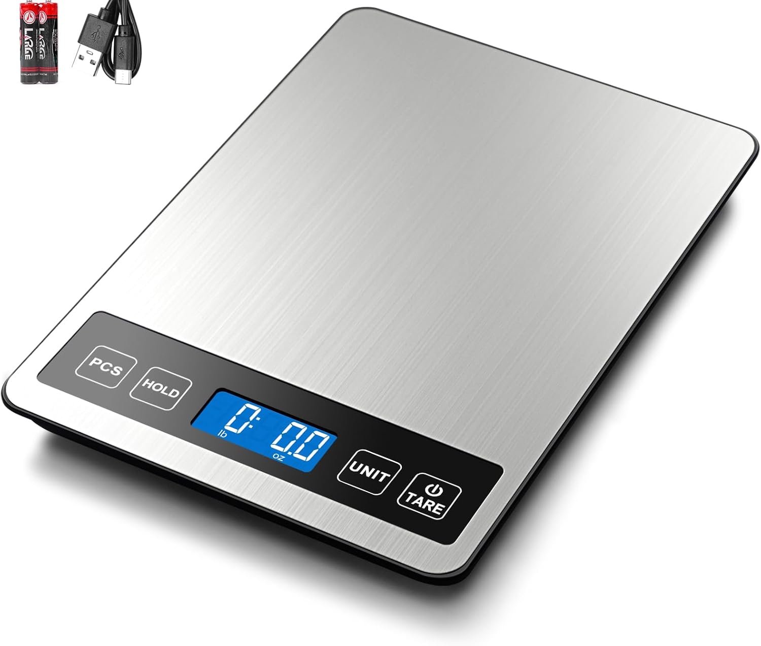 Fuzion Food Scale, 1g/0.1oz Digital Kitchen Scale – 22lb, 7 Units, Tare & PCS, Rechargeable Power, Tempered Glass & Stainless Steel – Food Weight Scale Grams and Ounces for Cooking, Baking