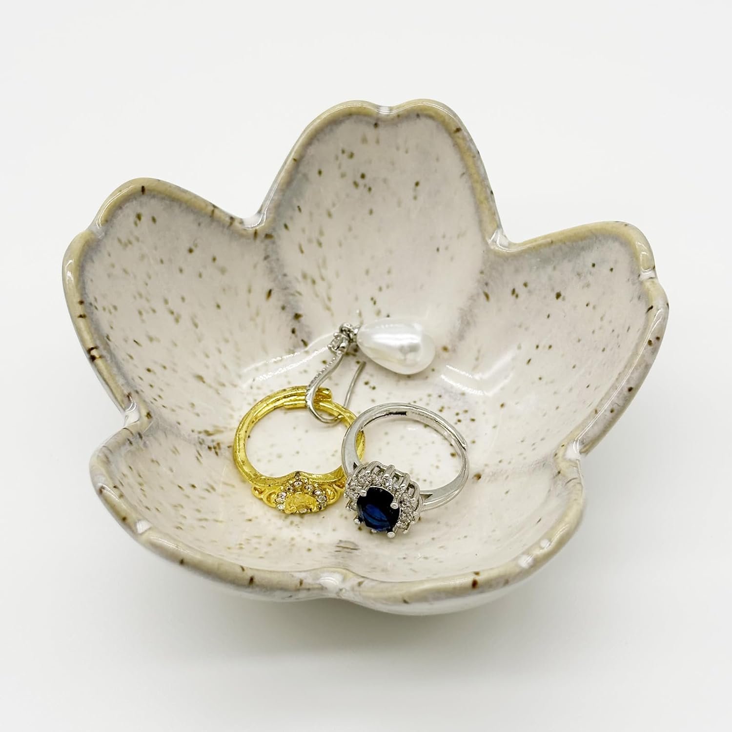 Ring Dish, Ceramic Jewelry Tray, Trinket Holder for Bathroom Nightstand, Small Decorative Bowl (Grey)