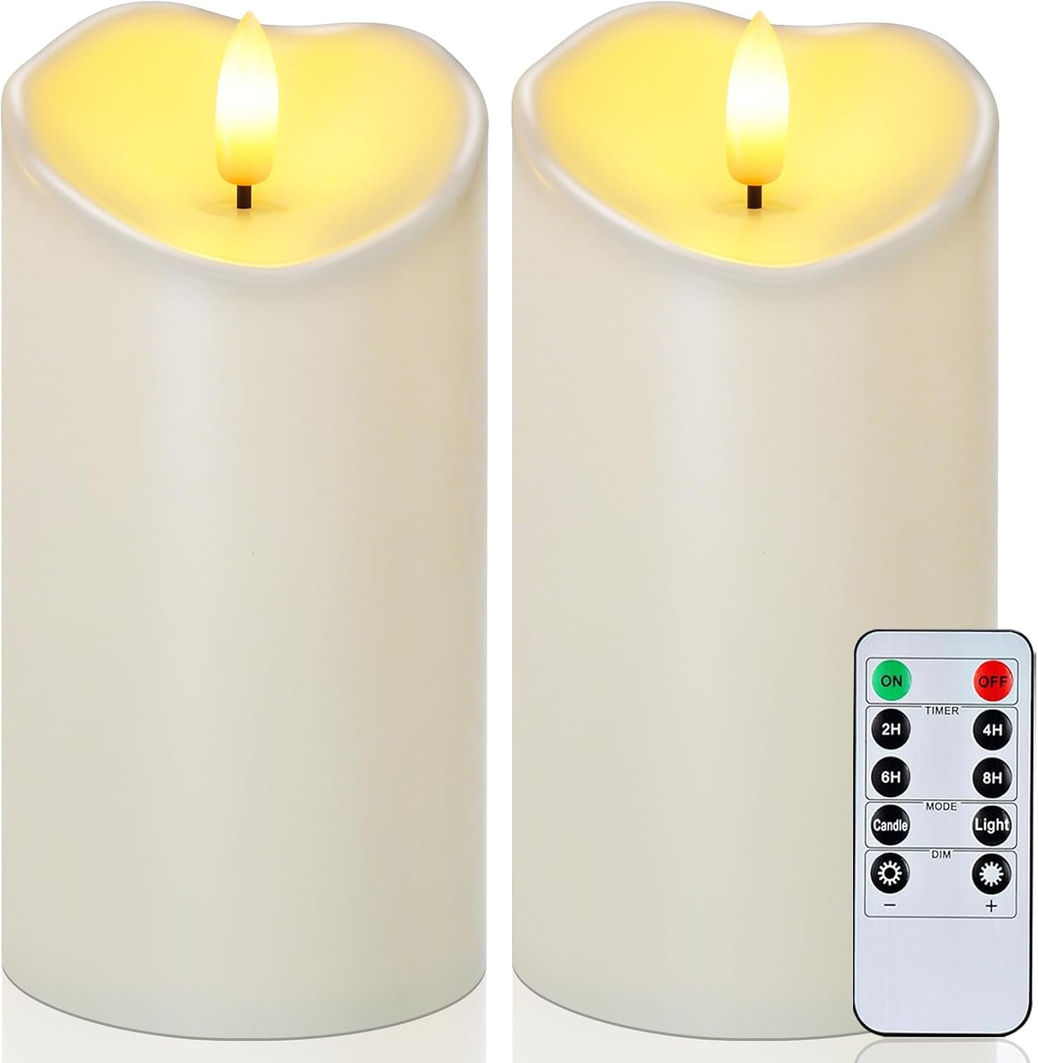 Raycare 6″x3″ Outdoor Waterproof Flameless Candles with Remote and Timer, Battery Operated LED Electric Fake Pillar Candle for Christmas Home Wedding Decor, Ivory White, Set of 2