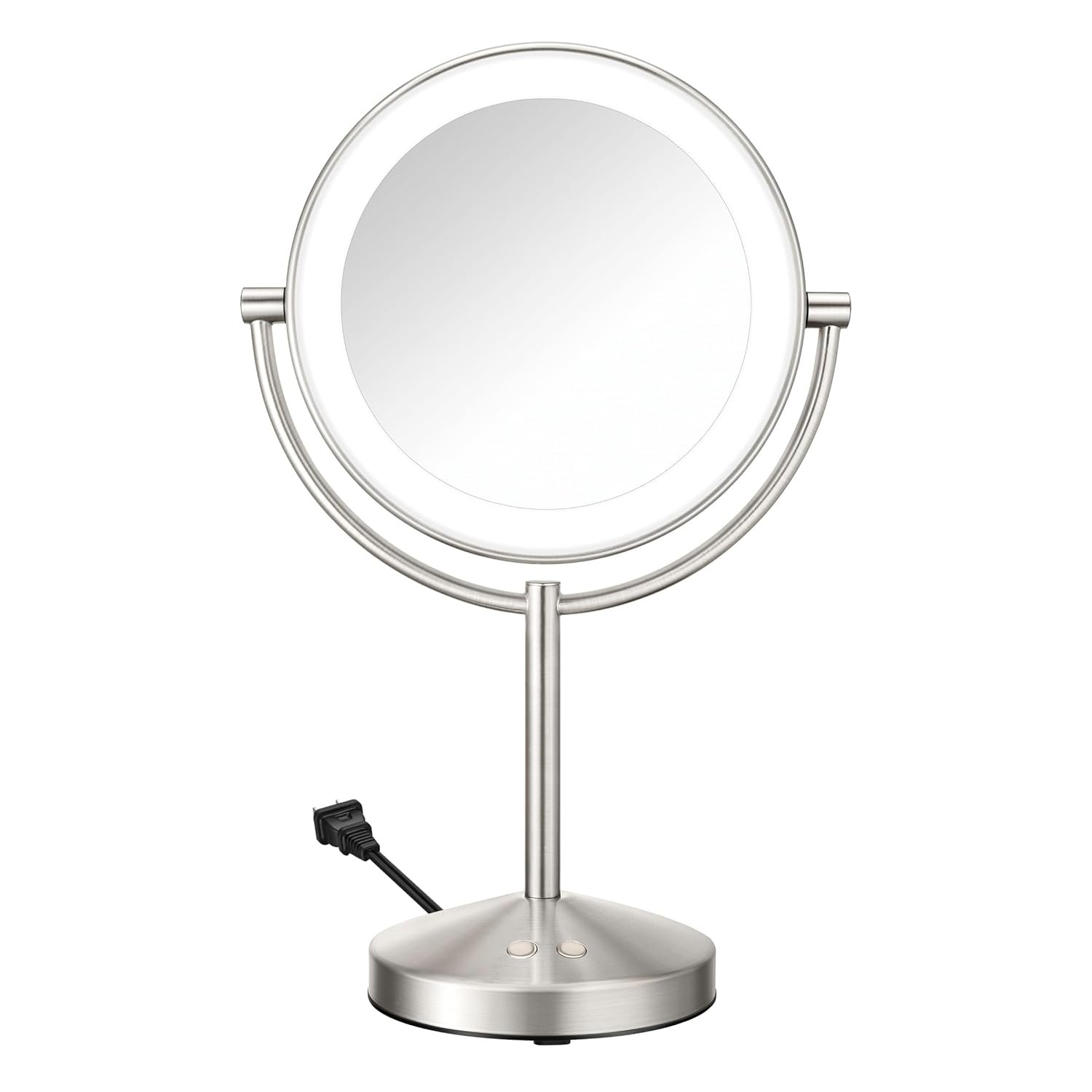 Conair Lighted Makeup Mirror, Double-Sided LED Vanity Mirror with 1X/10X Magnification, 3 Light Settings, 3 Modes, 360° Rotation, Satin Nickel Finish