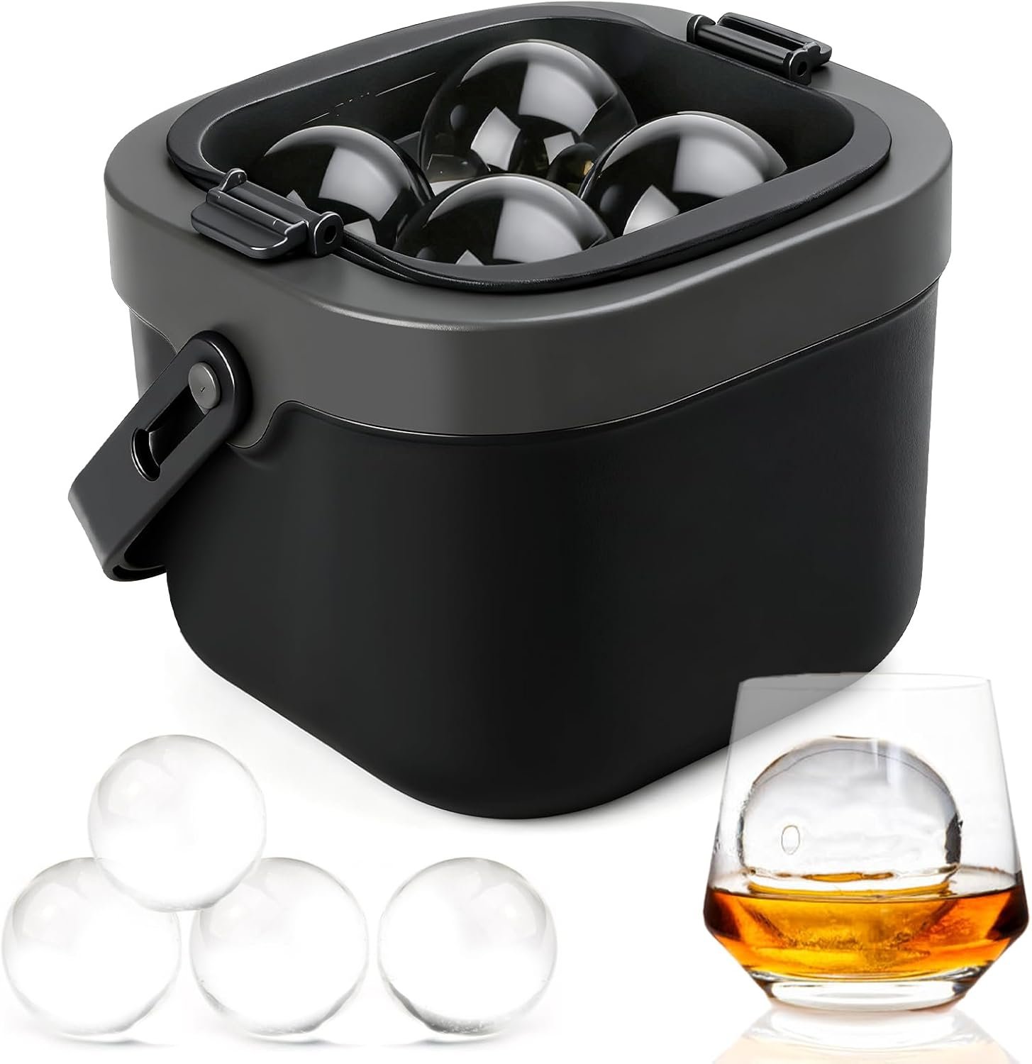 Clear Ice Ball Maker 4pc 2.5 Inch Round Ice Cube Mold Directional Freezing System Slow Melting Ice Sphere Tray for Whiskey Cocktails Home Bar Gift for Men