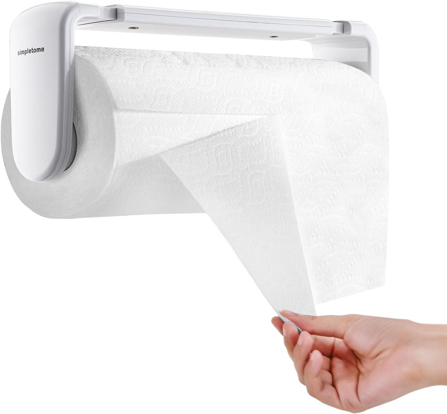 simpletome Paper Towel Holder ONE Hand Tear Adaptive Tension Arm Adjustable Length 9.4-11inch/24-28cm (White)