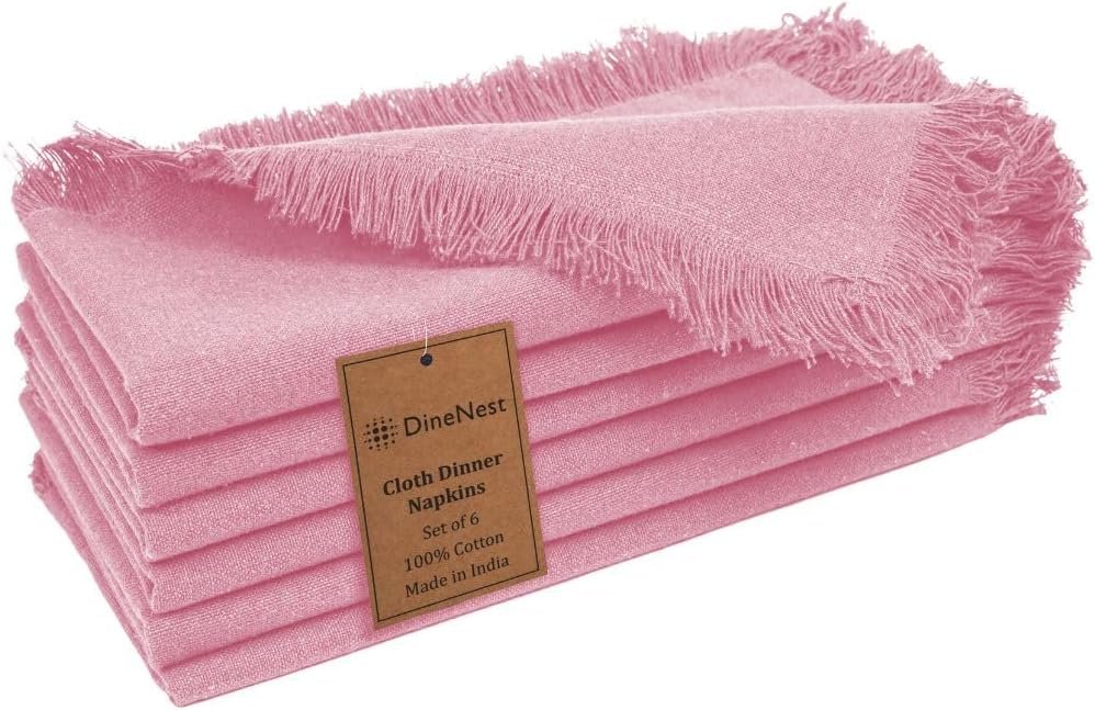 Cloth Dinner Napkins 100% Cotton Set of 6 – Soft Durable Reusable Table Napkins – for Dining Weddings Parties Holidays Easter and Everyday Use – Large 20×20 Inch Cloth Napkins Baby Pink