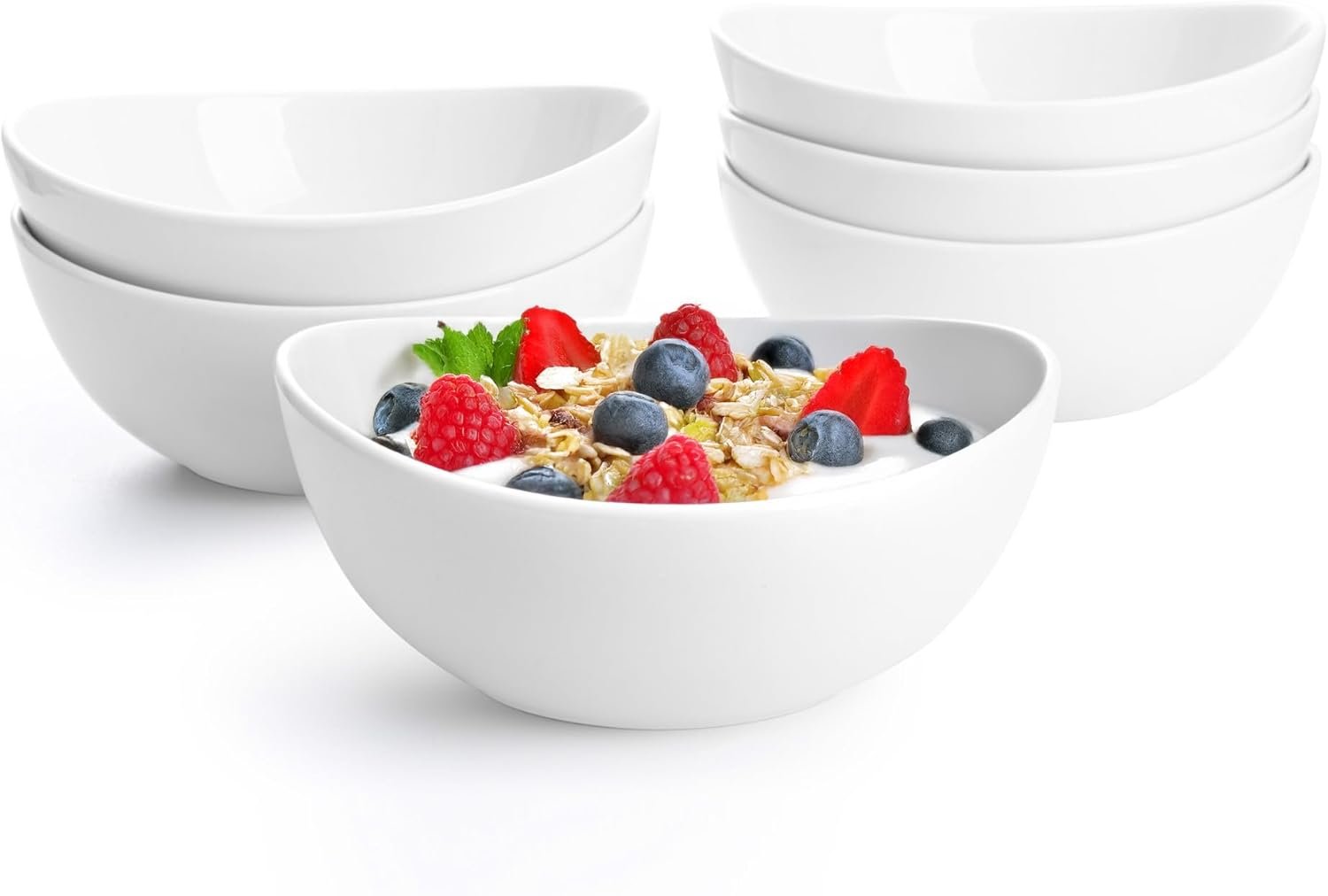 Sweese 18 oz Medium White Porcelain Bowls – Set of 6 Cereal, Soup, Rice & Salad Bowls, Ceramic Serving Bowls for Everyday Use