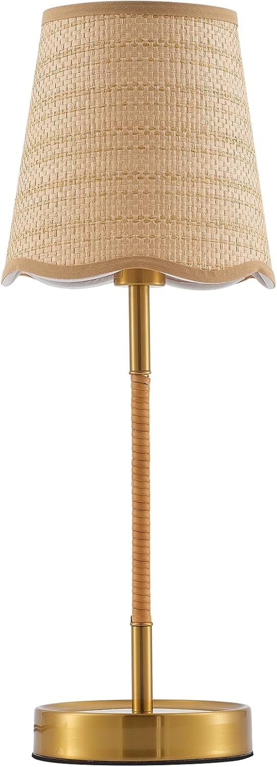 Boho Hand Woven Rattan Table Lamp Natural Wicker Desk Lamp Brass Table Lights for Bedsides Bedroom Table Top Home Office