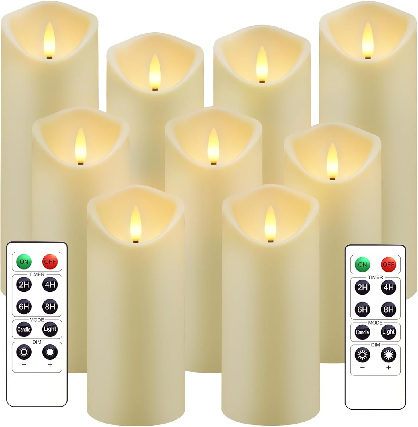 Flickering Flameless Candles, Battery Operated Acrylic LED Pillar Candles with Remote Control and Timer,Set of 9 (Ivory)