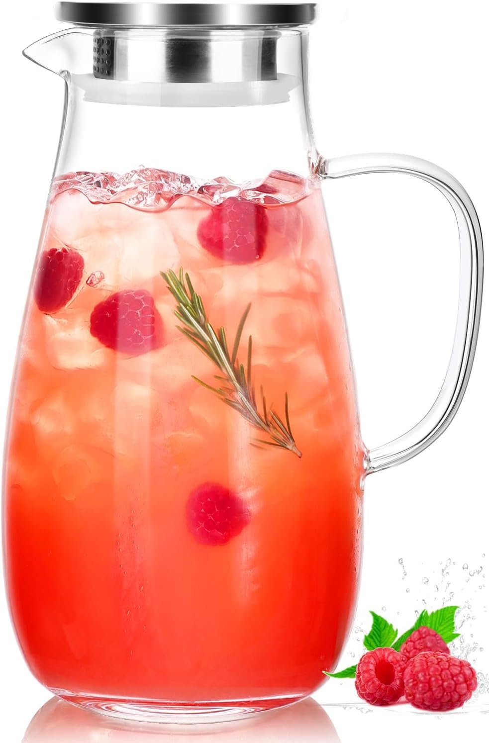 LUNA & MANTHA Glass Pitcher with Lid, Water Pitcher for Fridge, 64oz Drink Jug with handle, Borosilicate Glass for Iced Tea, Juice, Milk, Coffee Hot Cold Beverages Carafe 2 Quart