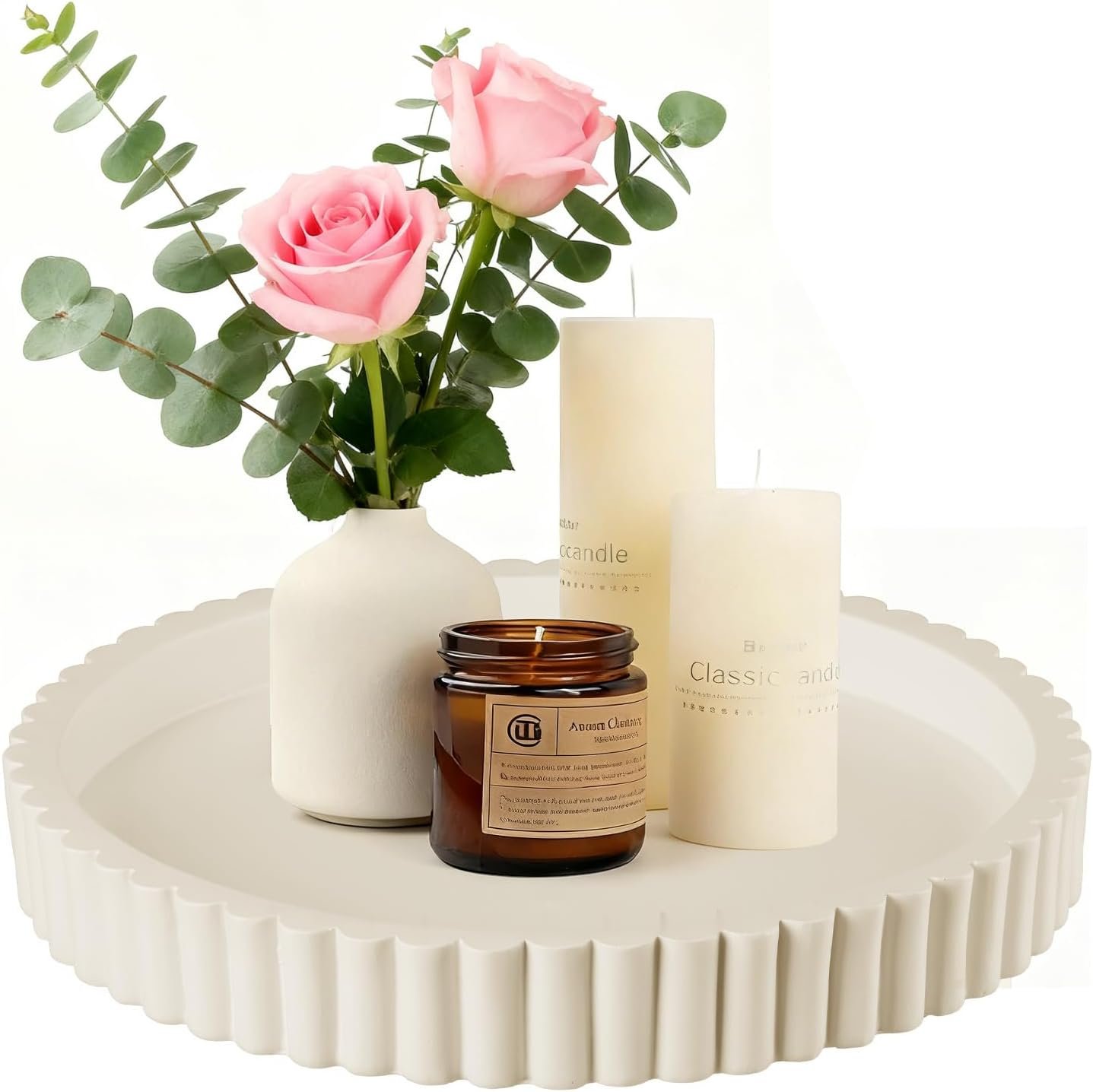 Decorative Tray for Coffee Table Decor – Concrete Round Tray Home Decor – Bandejas Decorativas – Circle Coffee Table Centerpiece