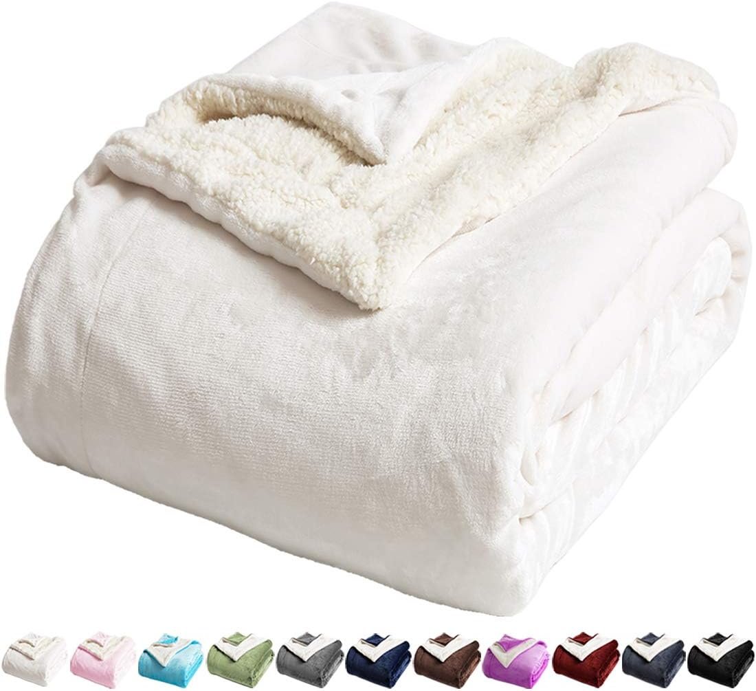 LBRO2M Sherpa Fleece Bed Blanket King Size Super Soft Plush Warm Cozy Fluffy Microfiber Couch Throw Velvet Double Reversible Blankets,Ivory
