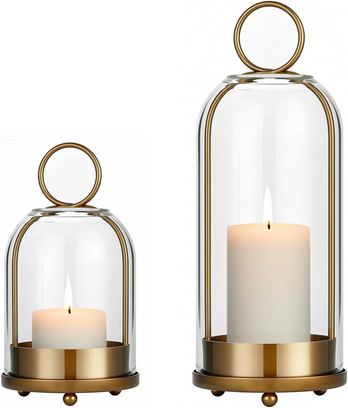 5″&4″ Hurricane Glass Candle Holders, Hanging Brass Metal Candle Holder for Pillar Candles Table Coffee Table Decor Interior Decoration