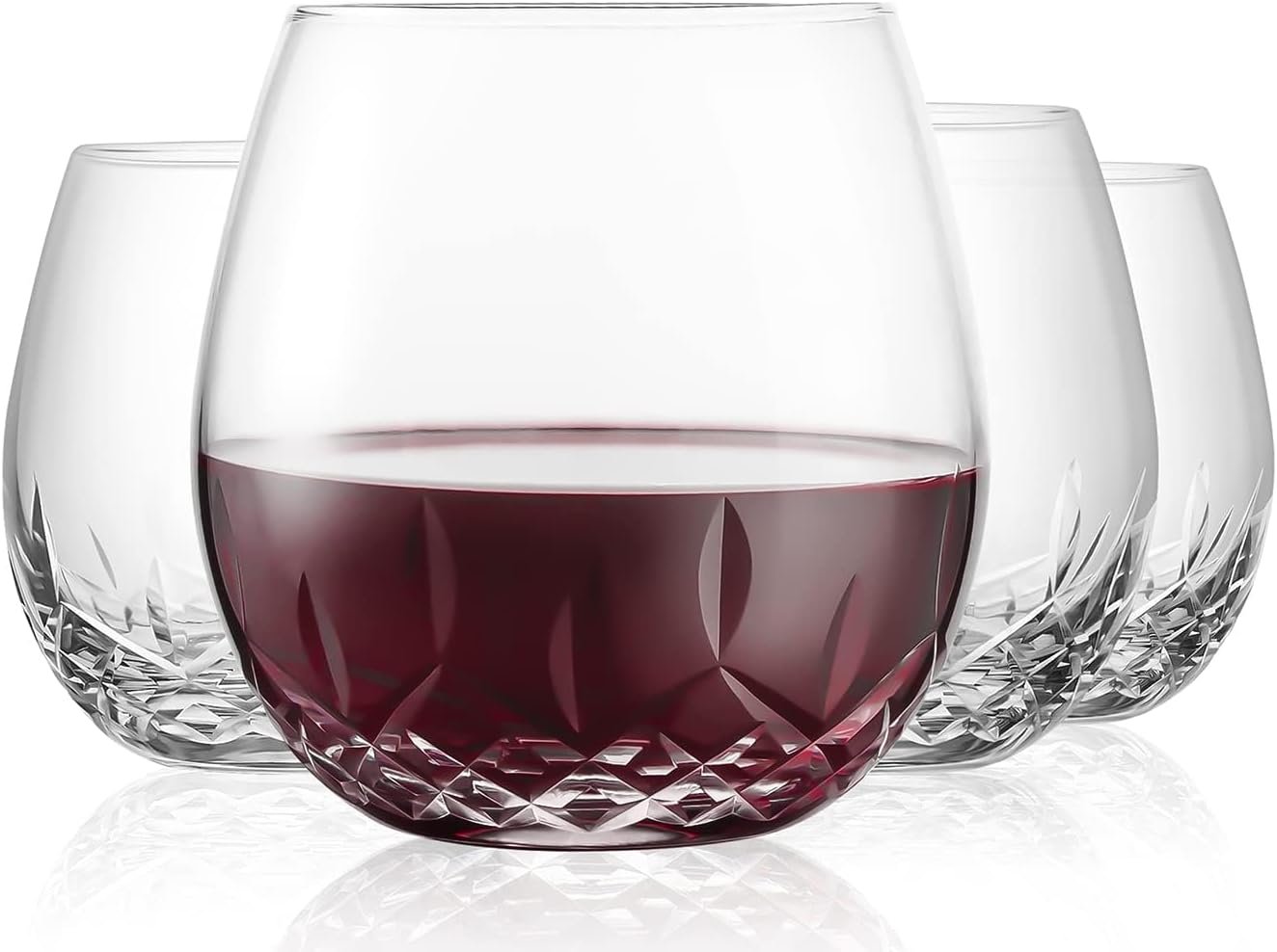 SHOSHIN Hand Cut Stemless Wine Glasses Lead-free Crystal Drinking Glass (15 Oz, Set of 4)