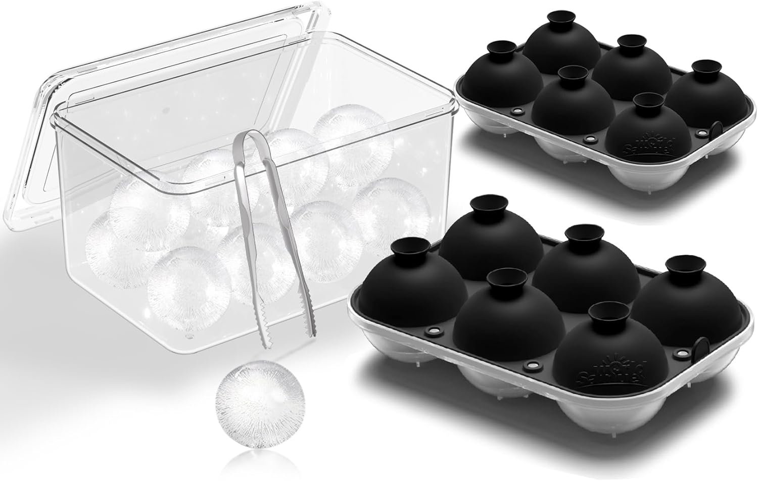 Samuelworld Large Ice Ball Mold with Lid and Bin, 2.5 Inch Ice Balls – Food Grade, Easy To Fill Round Silicone Ice Tray, Perfect Spheres Craft Ice Maker for Whiskey, Cocktails-Black (2 Pack)