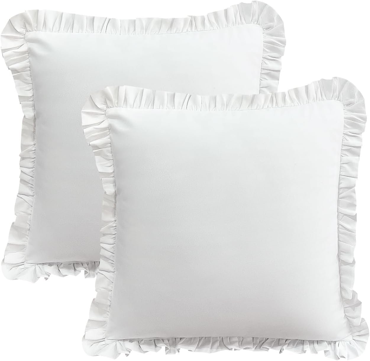 26×26 Euro Sham Covers，Ruffled Square White Euro Pillow Shams Covers Set of 2, 100% Brushed Microfiber 26×26 inches Bedding Pillow Cover with Envelope Closure White