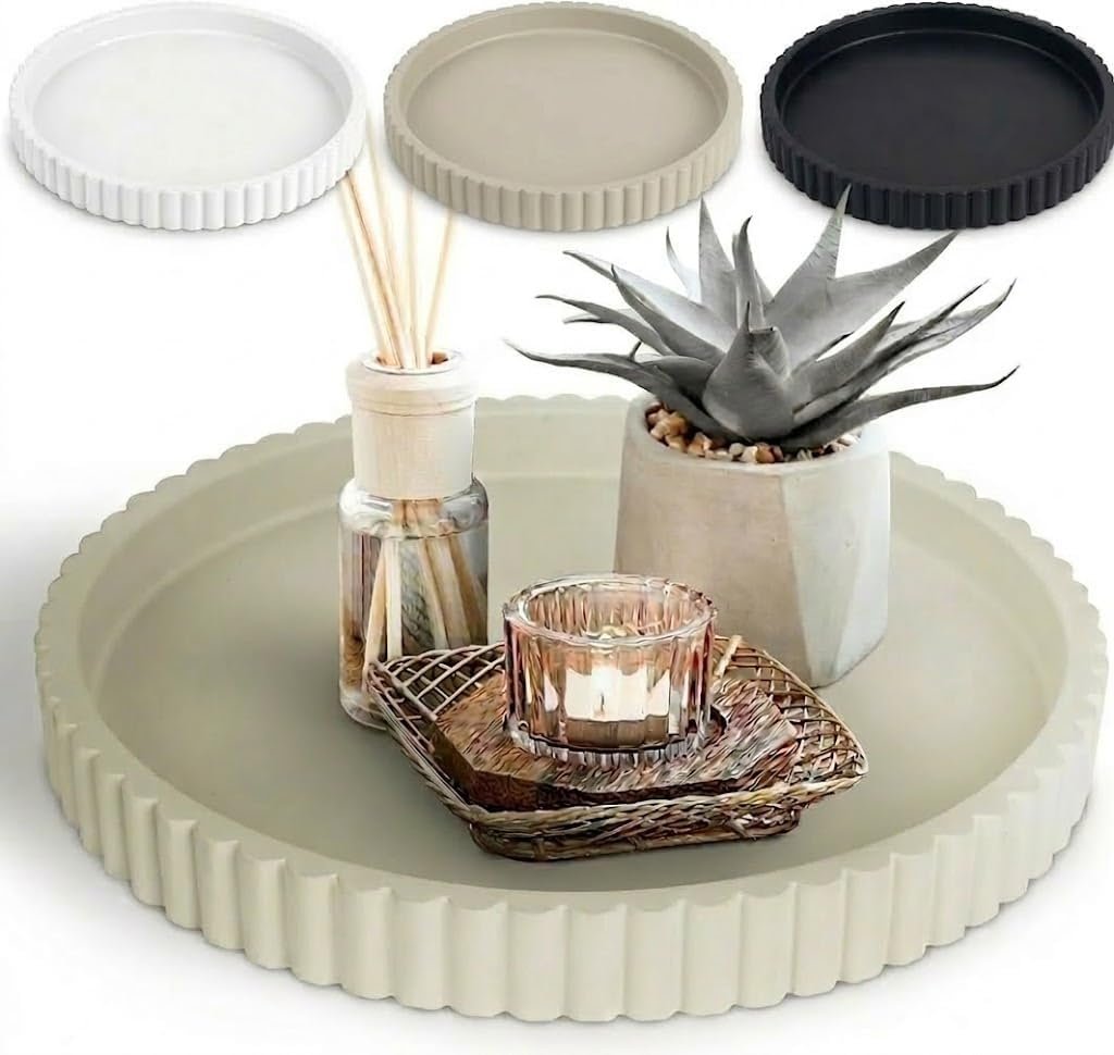 13-Inch Concrete Round Tray Home Decor for Coffee Table Decor – Round Coffee Table Tray – Circular Kitchen Island Trays – Decorative Trays- Gray