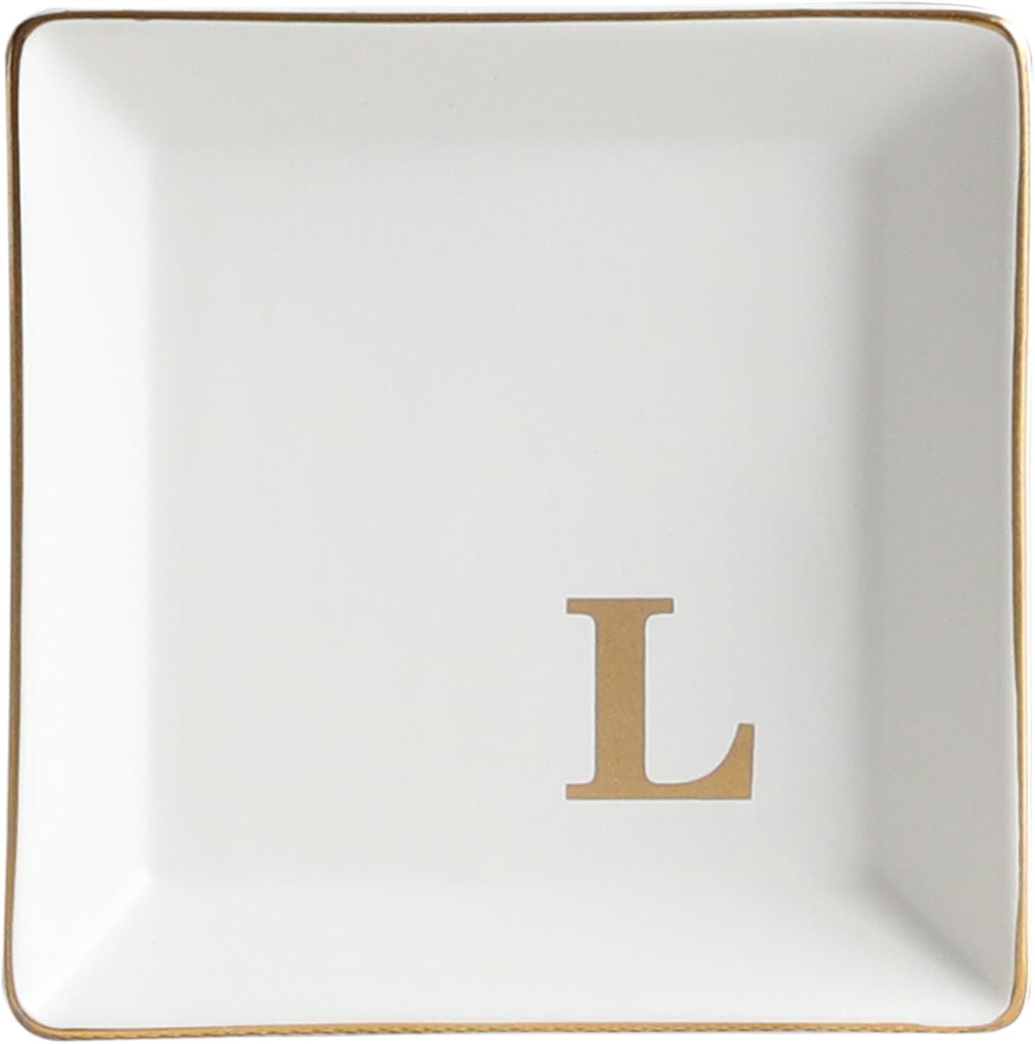 COLLECTIVE HOME – Ceramic Jewelry Tray, Monogram Decorative Trinket Dish for Rings Earrings Necklaces Bracelet Watch Keys, Birthday Mother’s Day Christmas Gift for Women, 4″ x 4″ (L)