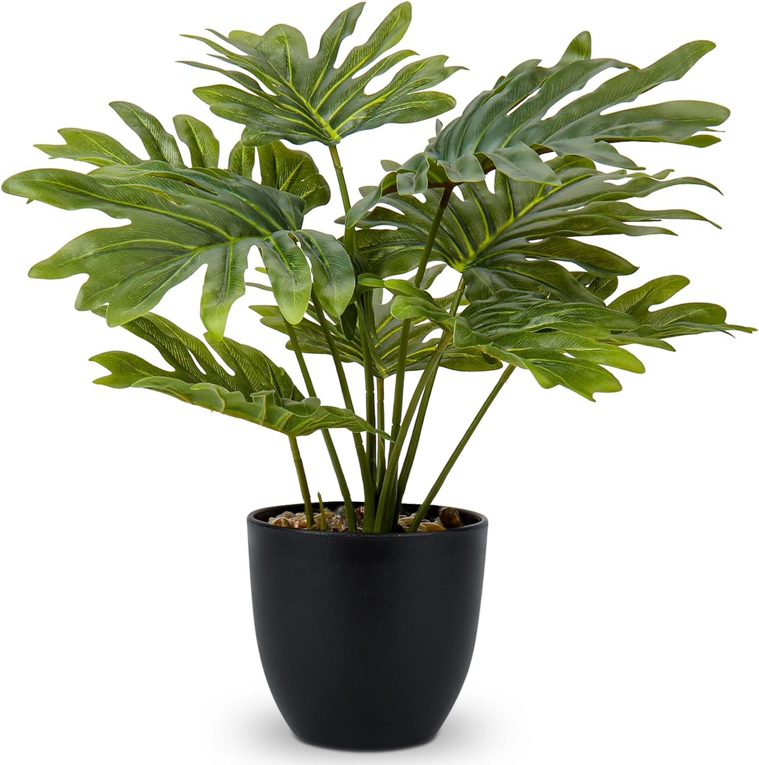 Briful Artificial Monstera Plant in Black Pot, 18″ Tall Faux Tropical Greenery Potted Philodendron Plant for Home Office Tabletop Shelf Decoration