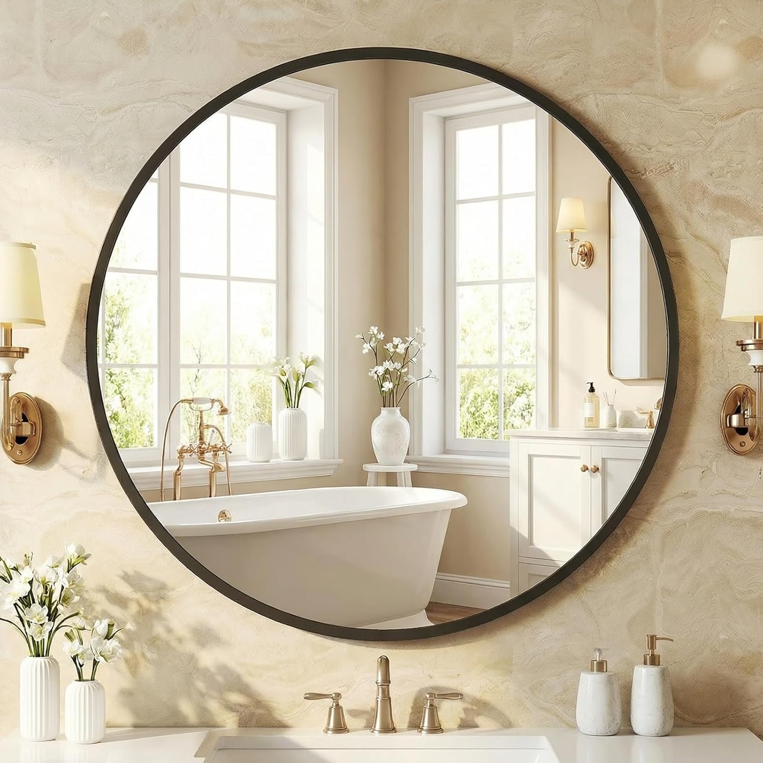 NEWBULIG Wall Mirror, Bathroom Mirror for Over Sink, Matte Metal Framed Vanity Mirror, Wall Decor for Bedroom, Tempered Glass