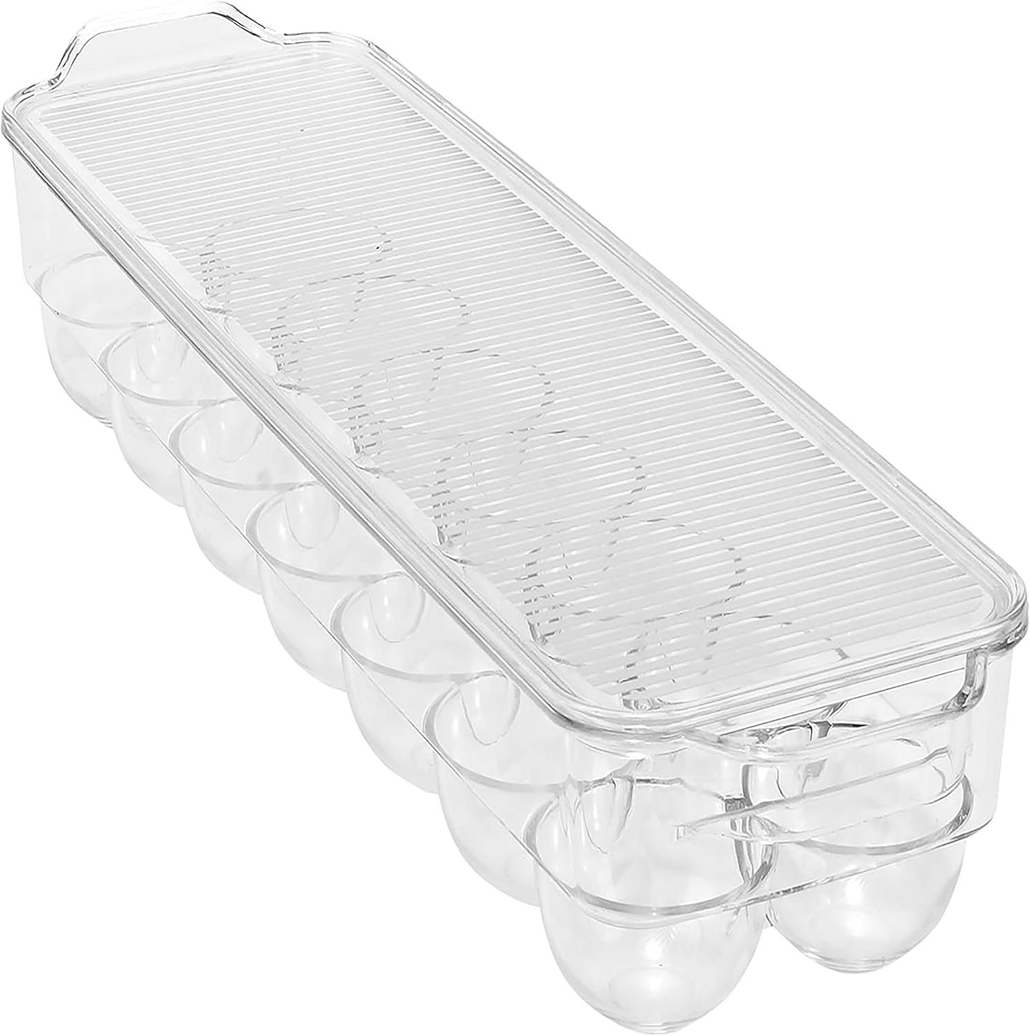 Kitchen Details Egg Crate | Dimensions: 14.5″x4.5″x2.9″ | Fits 14 Eggs per Crate | Stackable | BPA Free | Easy Pull Handles | Kitchen Organization | Clear
