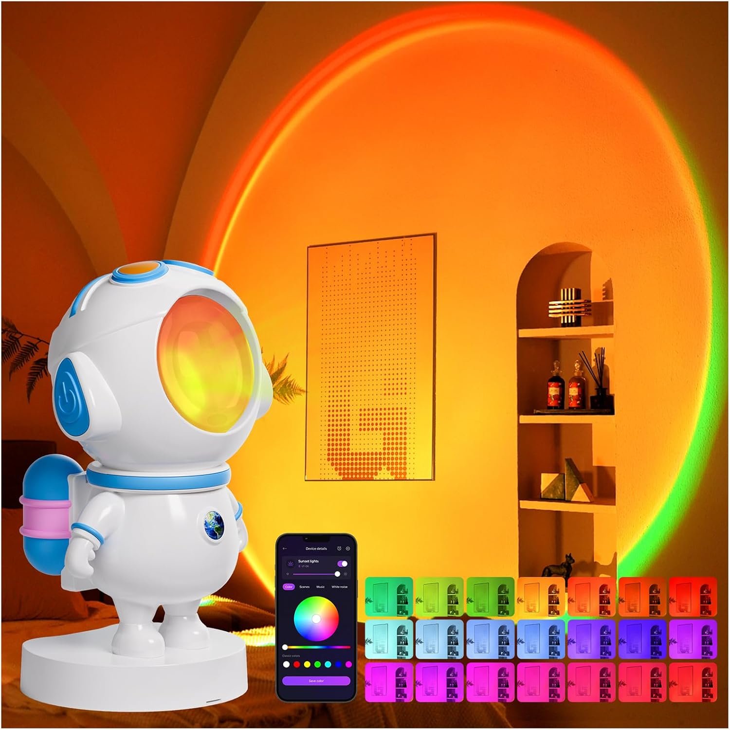 Astronaut Sunset Lamp Projector,720° Rotation Magnetic Head LED Night Light,Endless Colors Aesthetic Mood Lighting for Room Decor,Sunset Light for Tiktok,Party,Photography,Space Gifts for Kids/Adults
