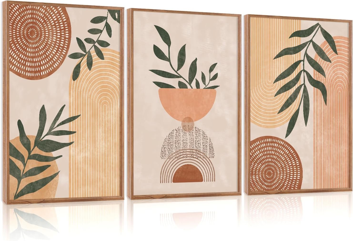 CHDITB Framed Boho Wall Art Set of 3, 16″x24″ Mid Century Modern Wall Decor, Bohemian Sun Geometric Painting, Large Abstract Canvas Art Print for Living Room, Bedroom, Dining Room, Office, Bathroom