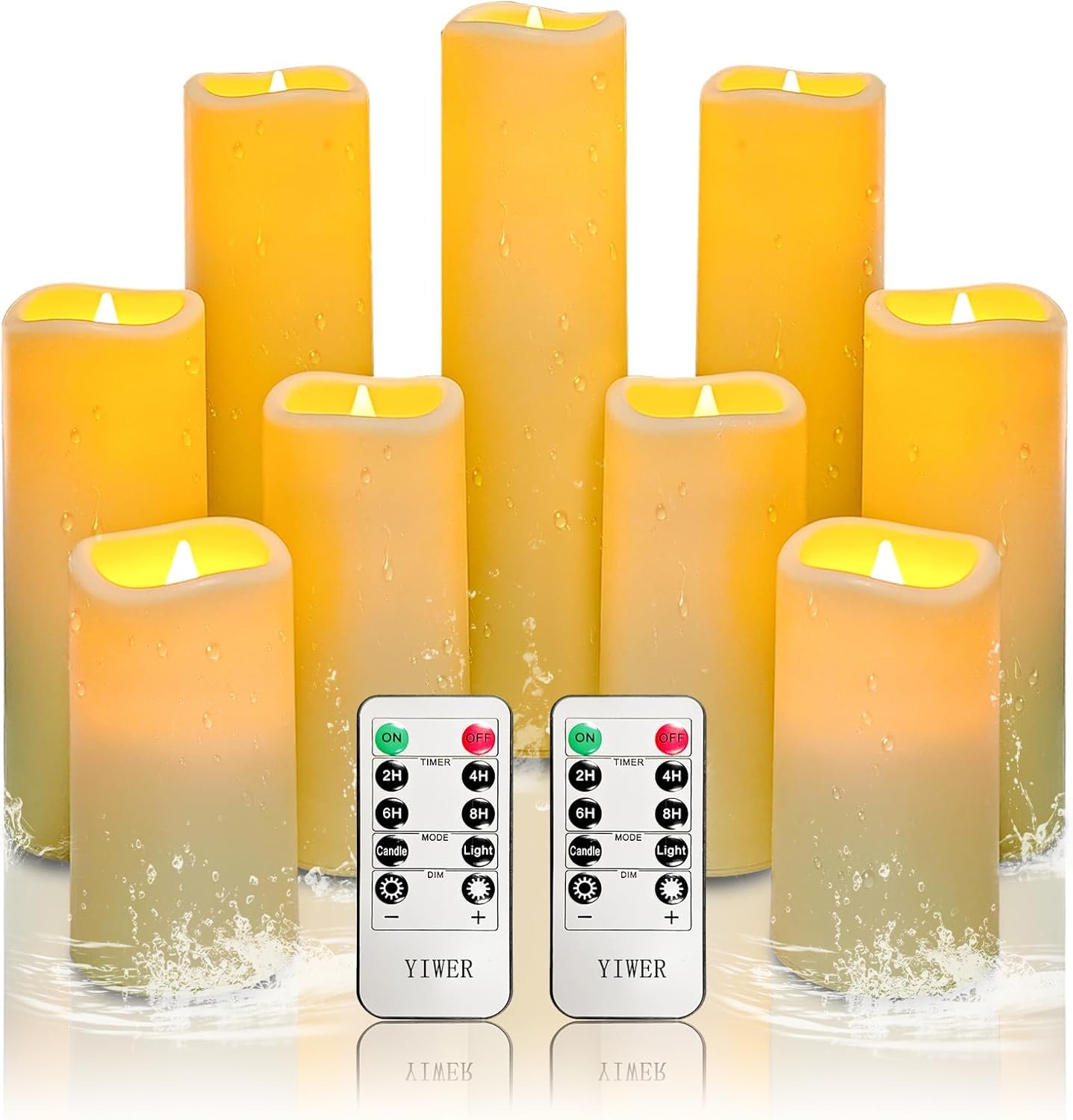YIWER Waterproof Flameless Candles, Outdoor Battery Operated LED Pillars Candles, Electric Fake Candle Set of 9 with Remotes, Halloween, Christmas Decorations